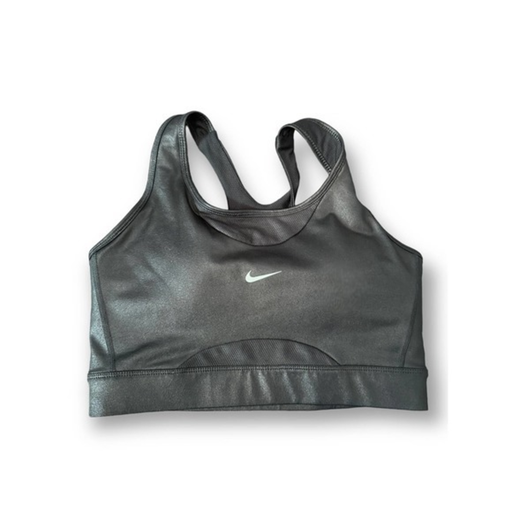NIKE Black Medium-Support 1-Piece Pad Shine Sports‎ Bra Swoosh Size: L